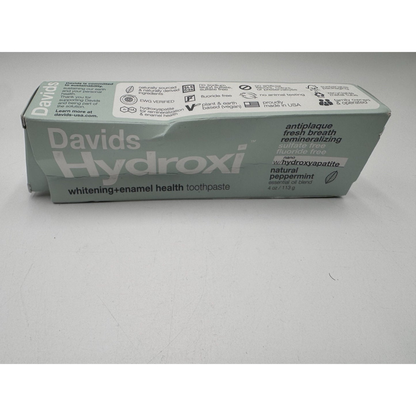 Davids Hydroxi Whitening Plus Enamel Health Toothpaste Natural Peppermint 4 Oz