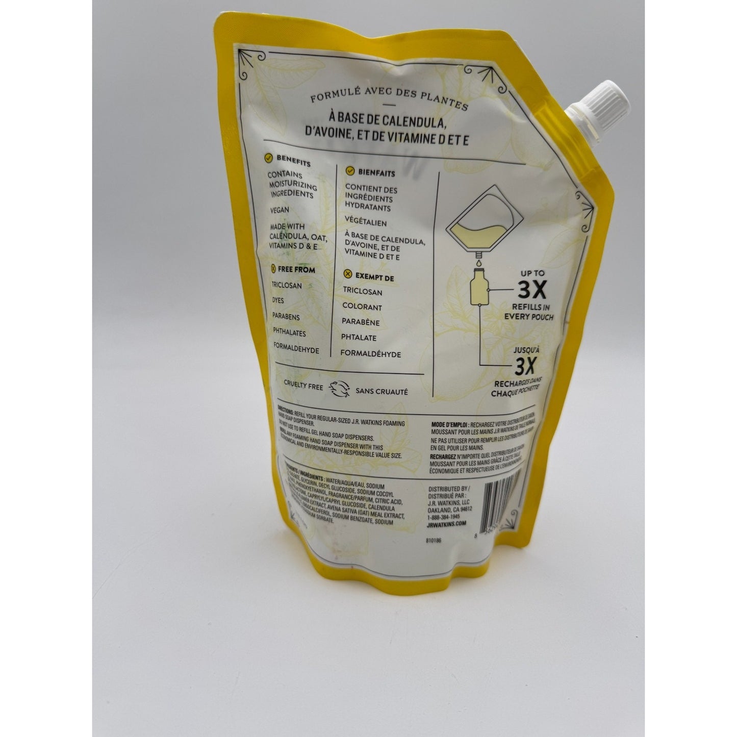 J.R. Watkins Foaming Hand Wash Soap Refill Plant Based Lemon and Citron 28 Fl Oz