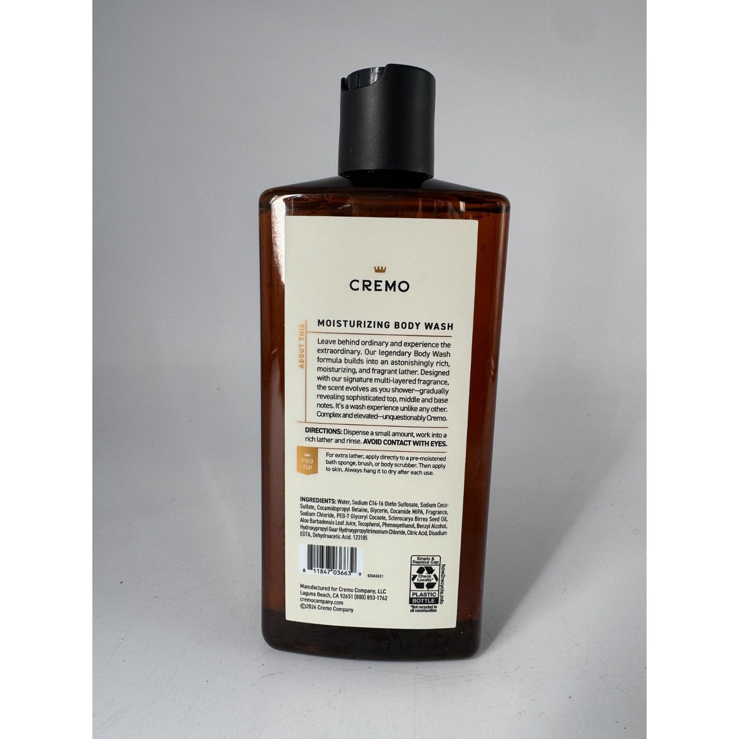 Cremo Men's Italian Bergamot Neroli Blossom and Fresh Vetiver Body Wash 16 Fl Oz