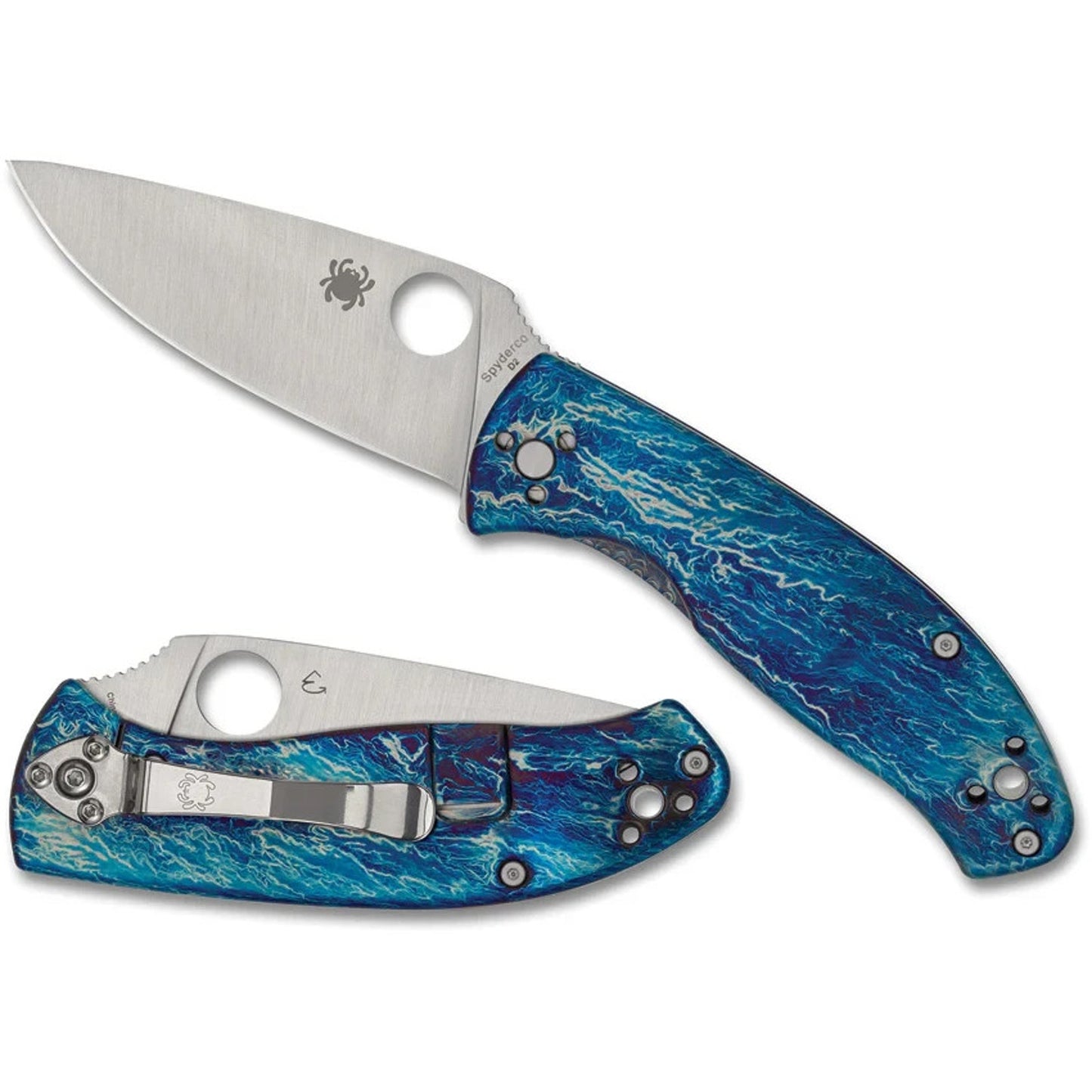 Spyderco Tenacious R.I.L. Folding Knife Blue Disarray Titanium 3.38" Steel Blade