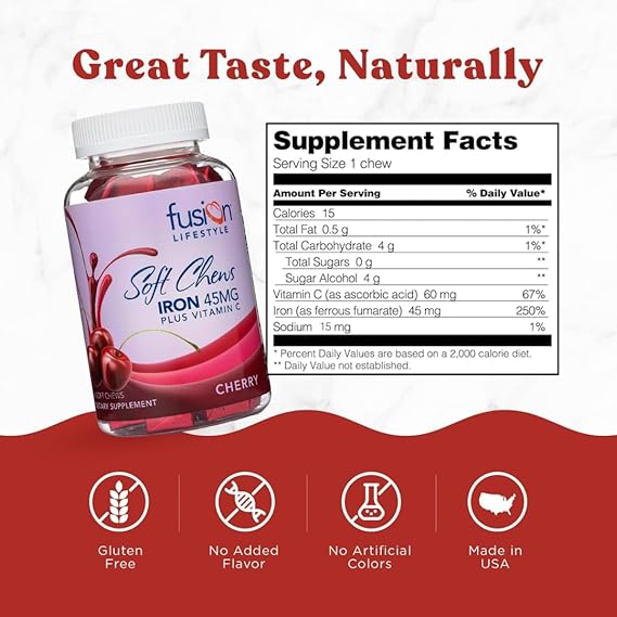 Fusion Soft Chews Iron 45 mg Plus Vitamin C 60 Chews