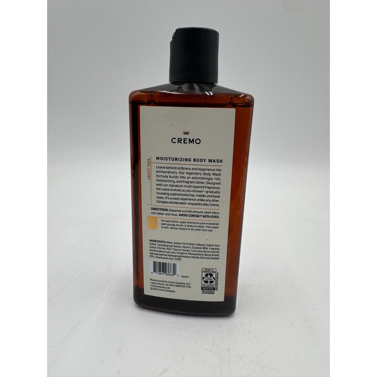 Cremo Italian Bergamot Moisturizing Body Wash Bright & Fresh Normal Skin 16 Oz