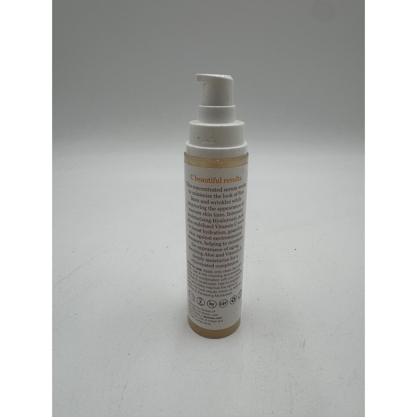 Derma E Vitamin C Concentrated Serum Hyaluronic Acid Hydrating Radiant Skin 2 Oz