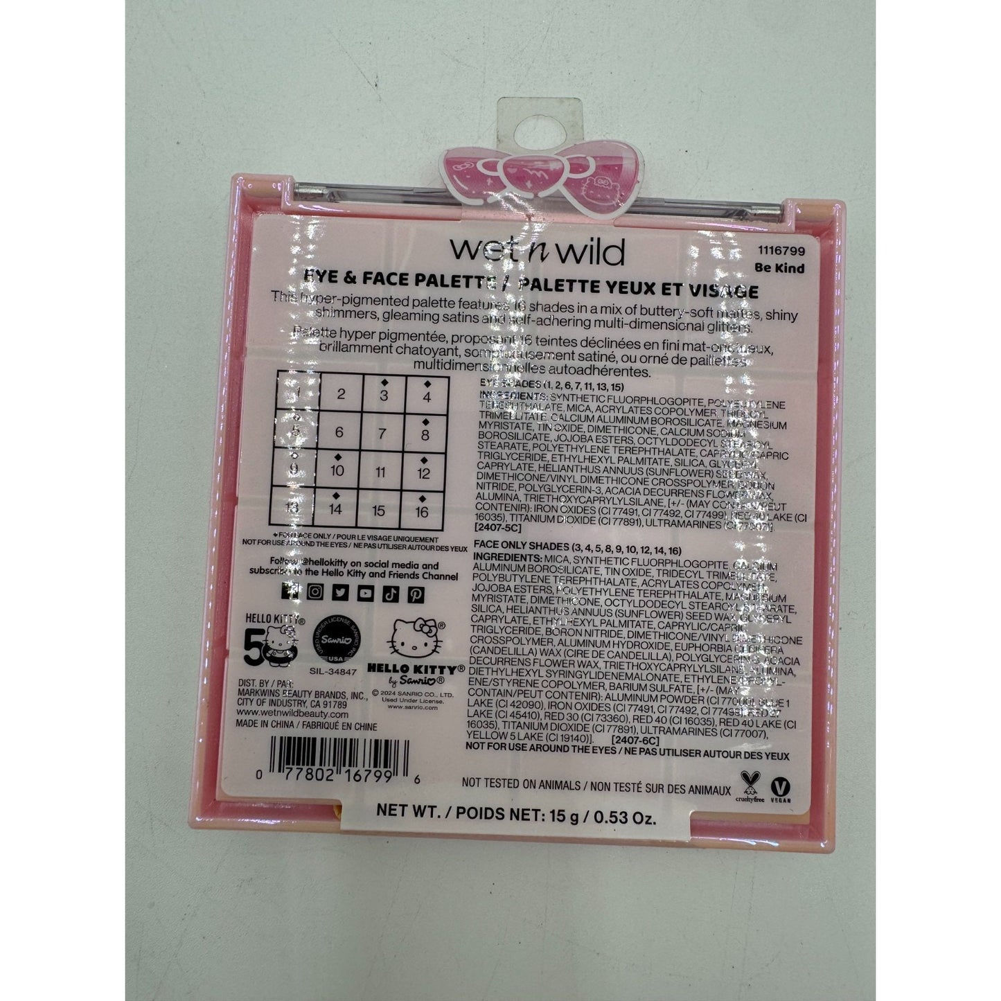 Wet N Wild x Hello Kitty Eye & Face Palette 1116799 Be Kind Cruelty-Free 0.53 Oz