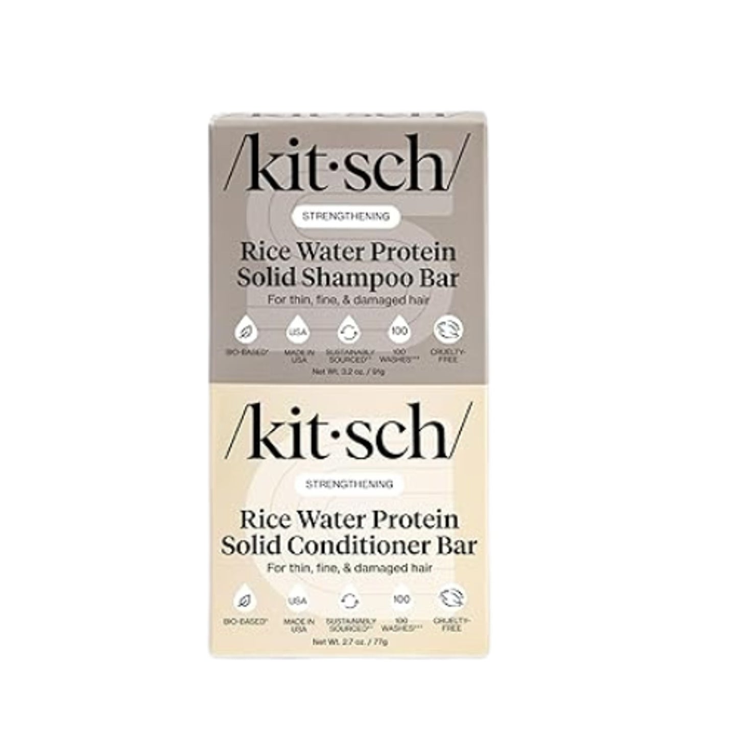 Kitsch Rice Water Protein Solid Shampoo & Conditioner Set For Thin/Damaged Hair
