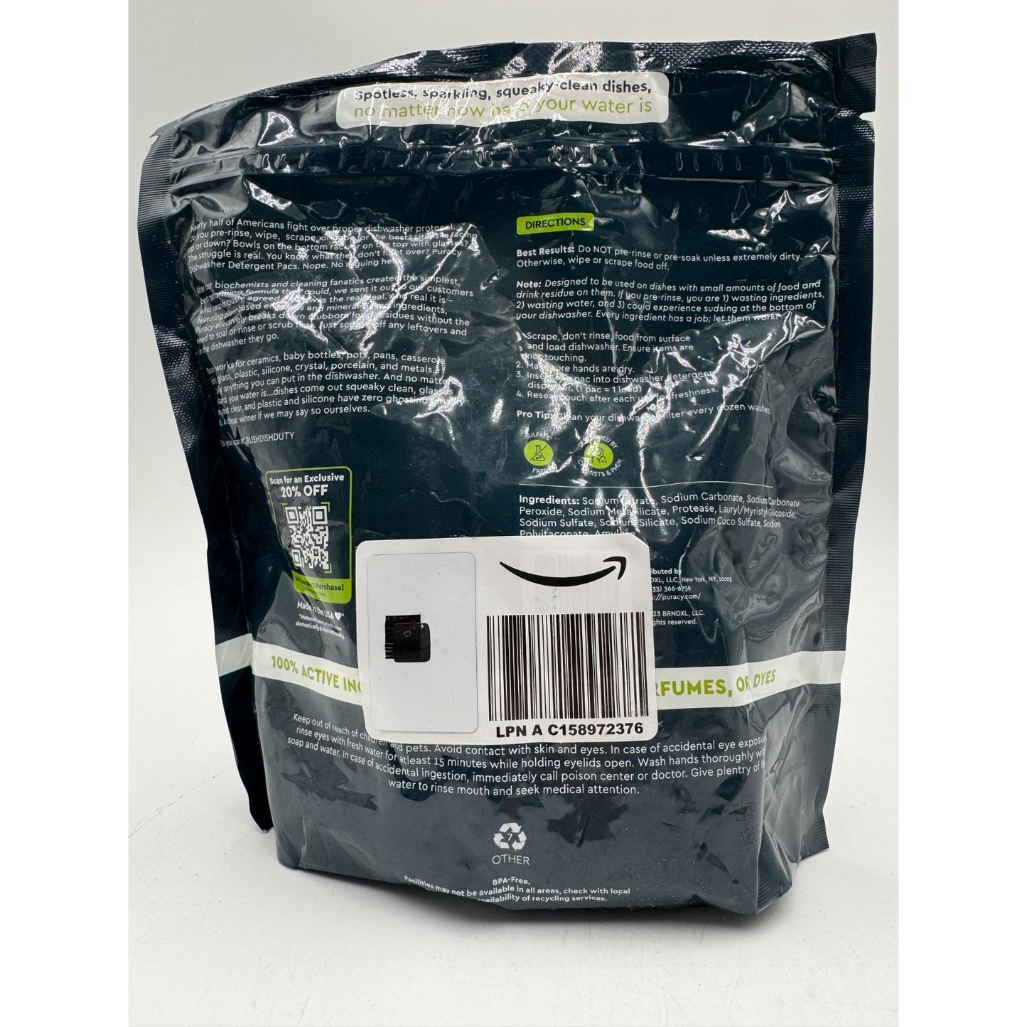 Puracy Free & Clear Plant-Based Dishwasher Detergent Packs 24.6 Oz (50 Count)