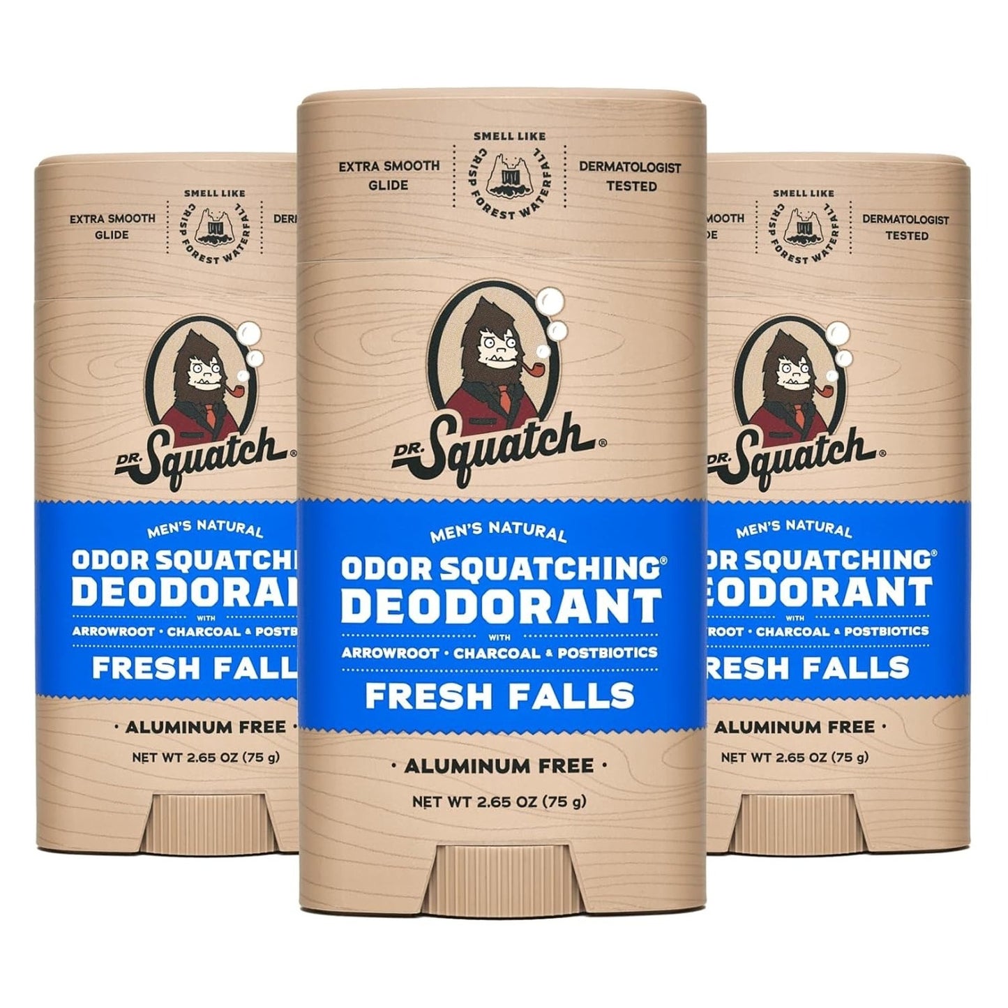 Dr. Squatch Men’s Natural Deodorant Fresh Falls 2.65 oz Aluminum Free - 3-Pack