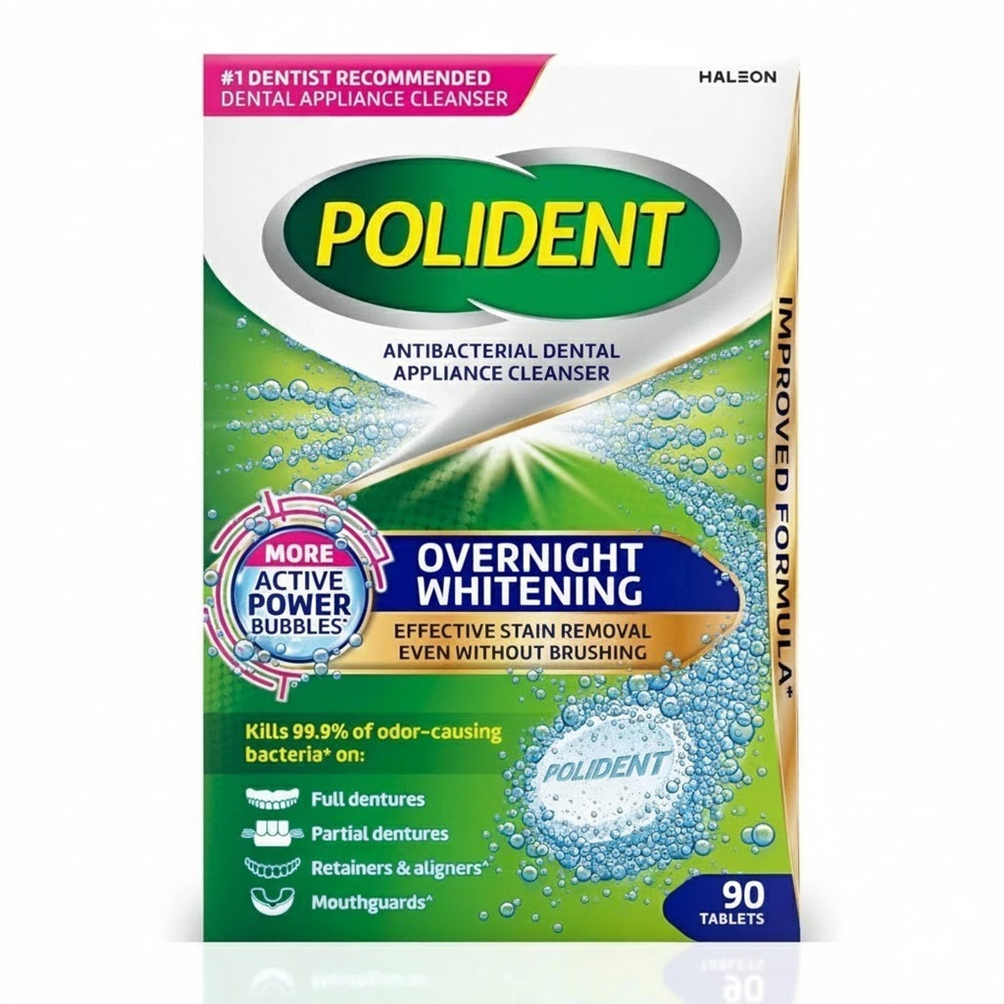 Polident Overnight Whitening Denture Cleanser Anti-Bacterial (90-Tablets Pack)