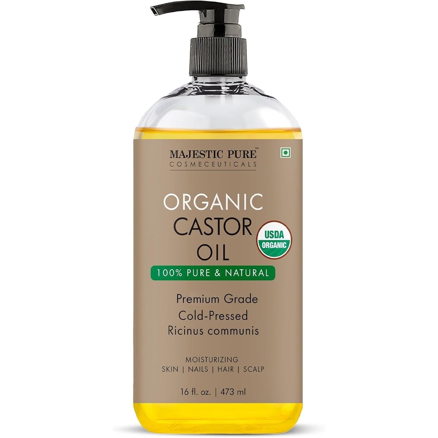 Majestic Pure Organic Castor Oil 8 fl oz USDA Cold Pressed 100% Pure Hair & Skin