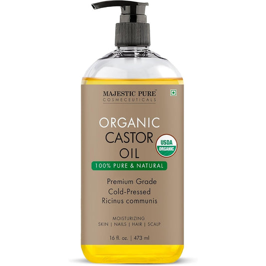 Majestic Pure Organic Castor Oil 8 fl oz USDA Cold Pressed 100% Pure Hair & Skin