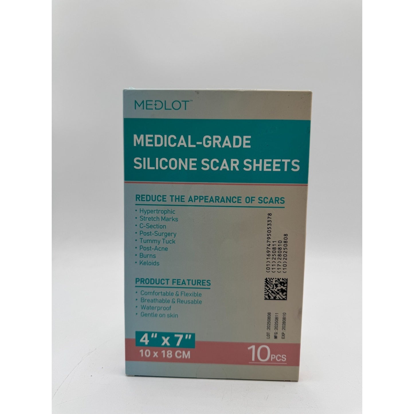 Medlot Medical-Grade Silicone Scar Sheets for Scar Treatment 4" x 7" (10 Pieces)