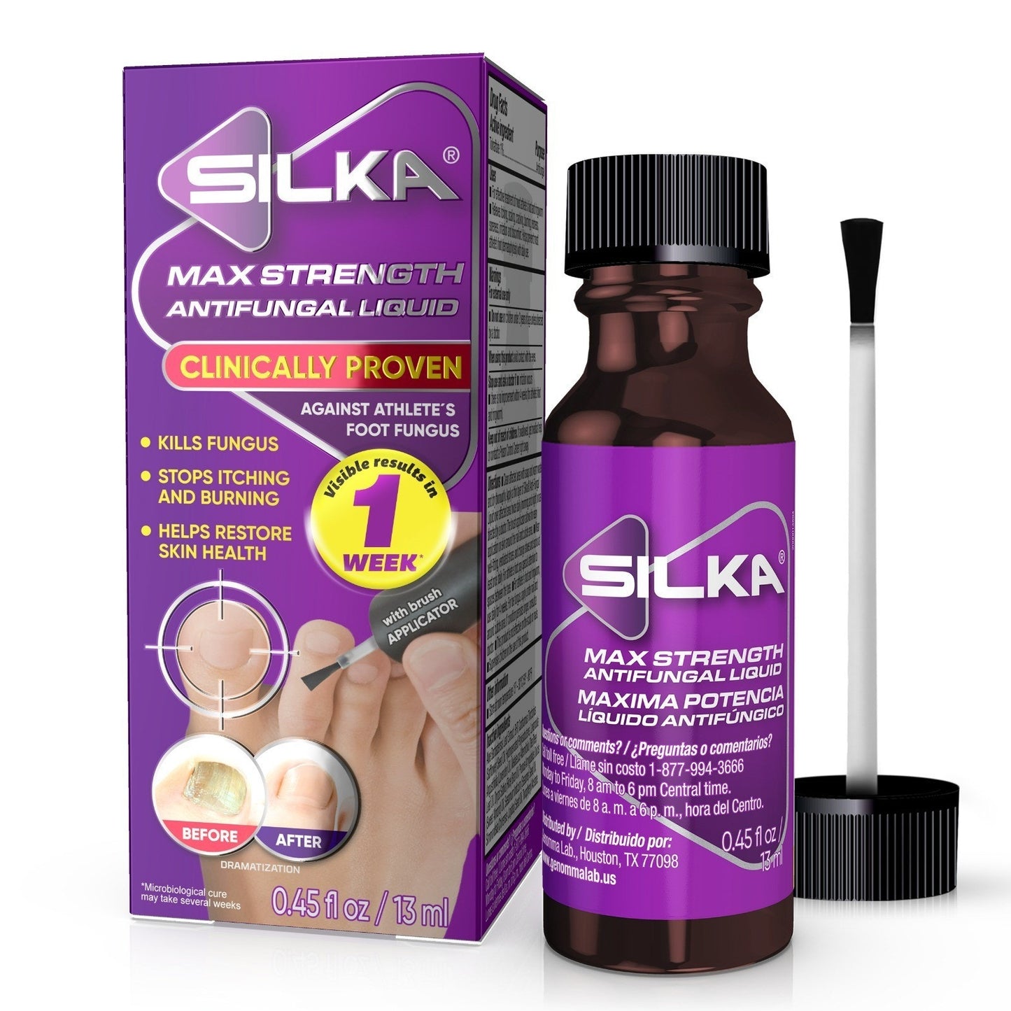 Silka Max Strength Antifungal Liquid Brush Applicator for Toenail (0.45 Fl Oz)