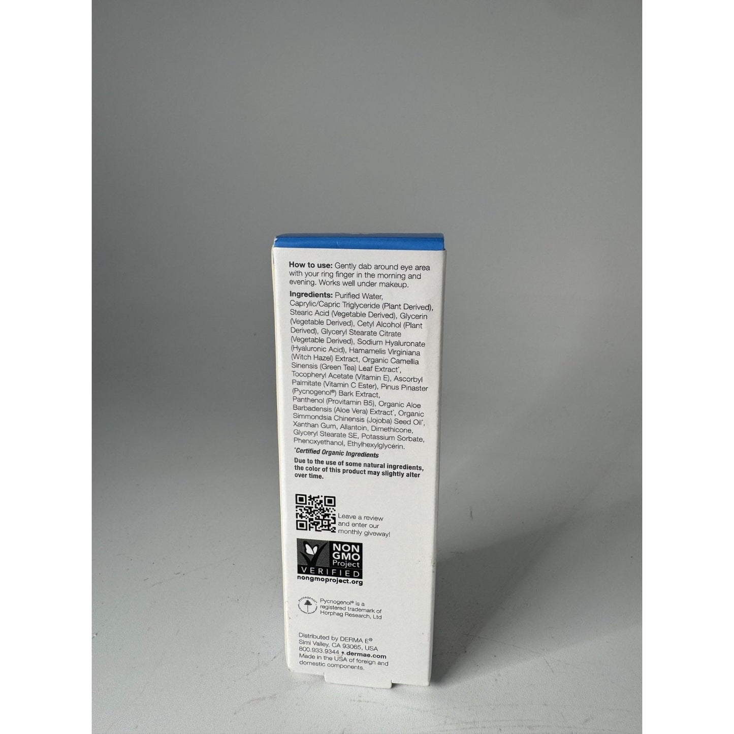 Derma E Green Tea Hyaluronic Acid Hydrating Eye Cream Reduces Puffiness 1/2 Oz