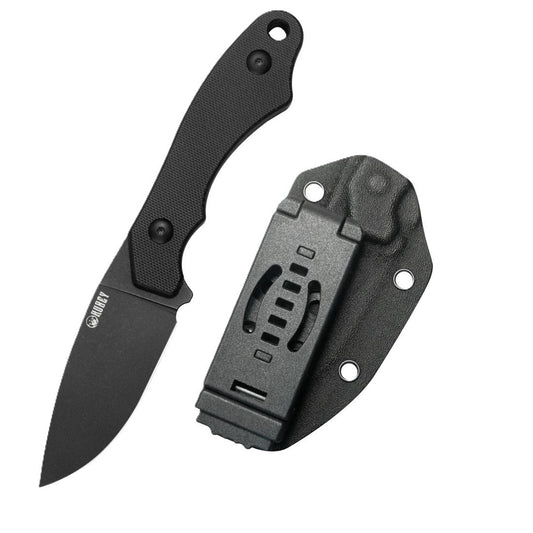 Kubey TLB Fixed Blade Knife Black G-10 Handle 2.8" Blackwash Drop Point Blade