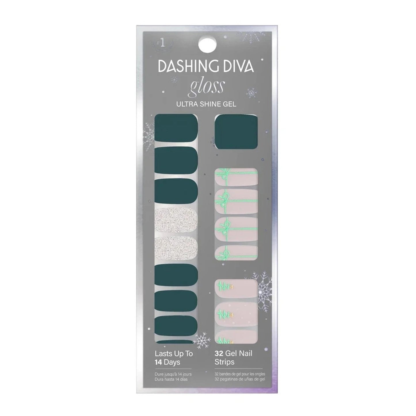 Dashing Diva Gloss Ultra Shine Christmas Gel Nail Strips Tree Skirt - 32 Count