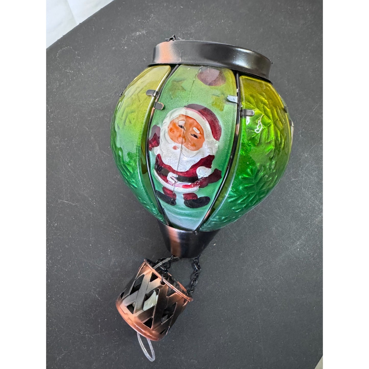 Christmas Santa Claus Flickering Flame Hot Air Balloon Hanging Solar Lantern