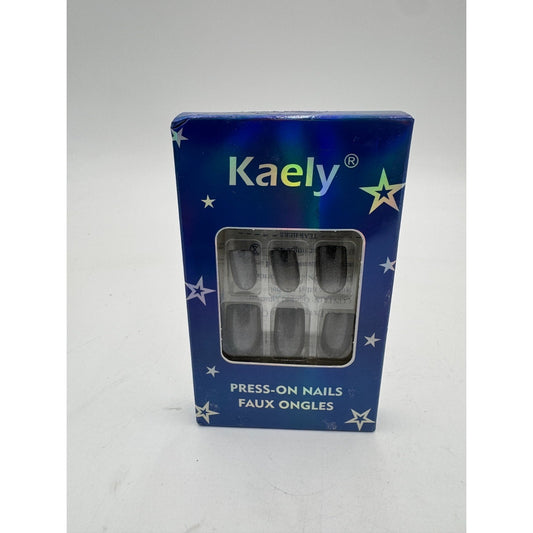 Kaely Press-On Artificial Nails Faux Ongles Square Metallic Gray for Women's