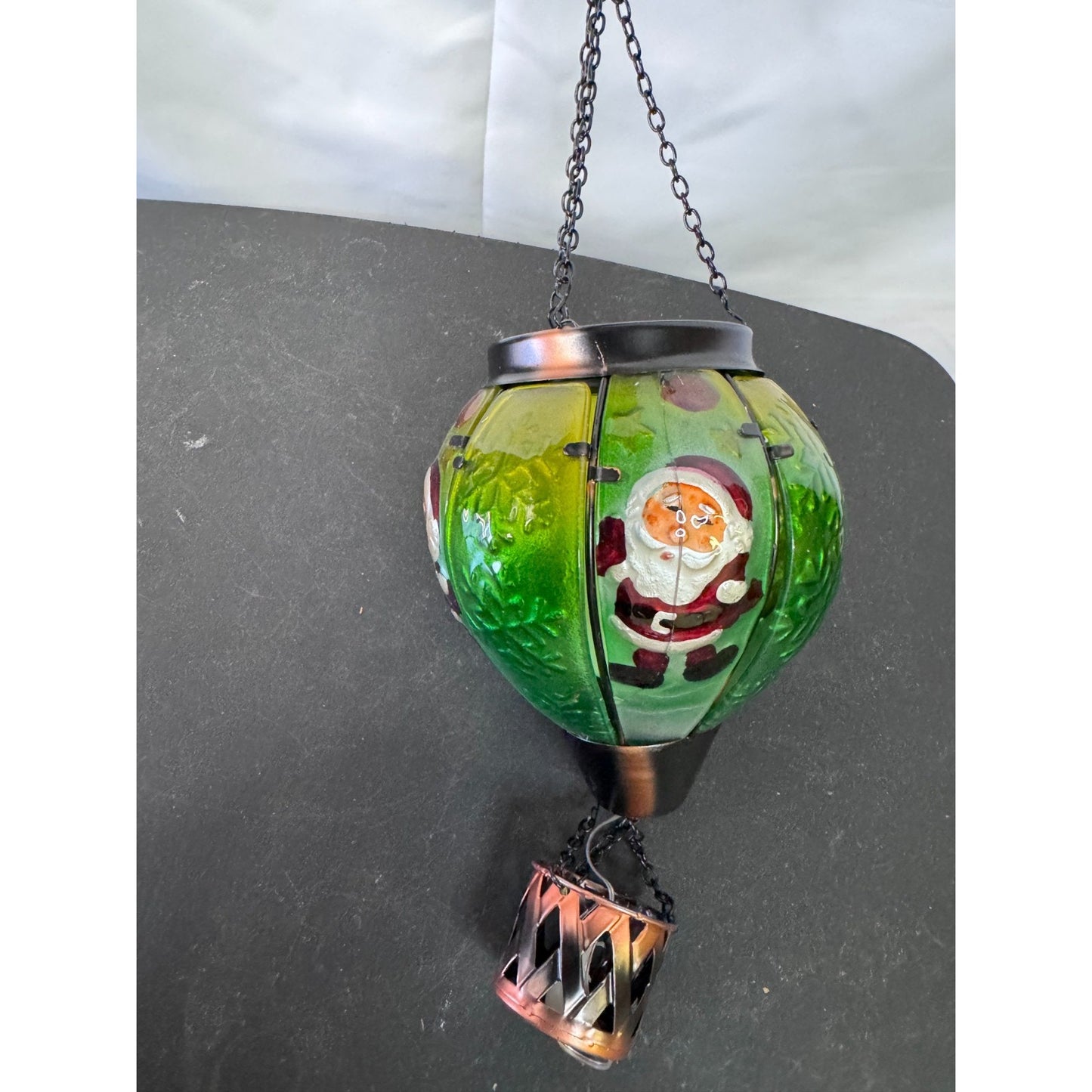 Christmas Santa Claus Flickering Flame Hot Air Balloon Hanging Solar Lantern