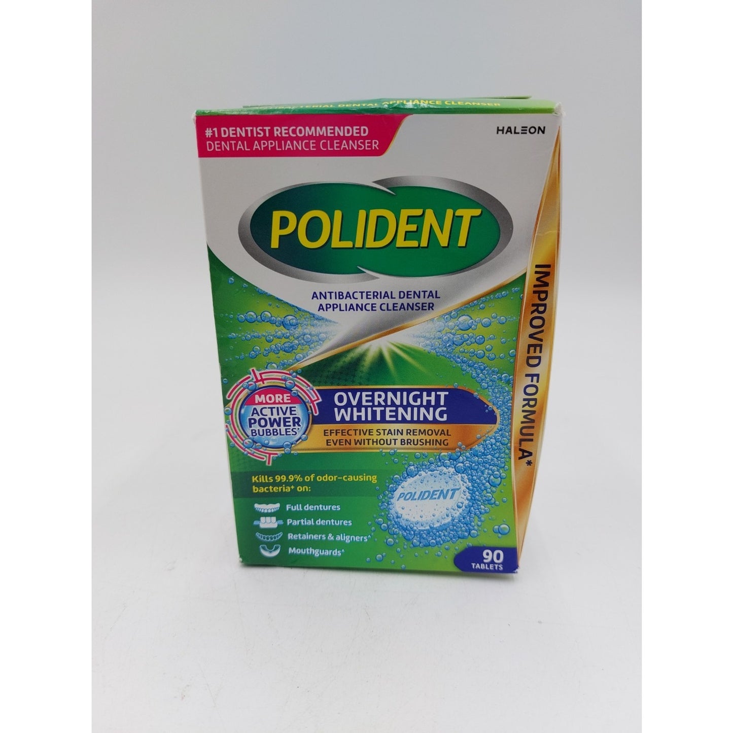 Polident Overnight Whitening Denture Cleanser Anti-Bacterial (90-Tablets Pack)