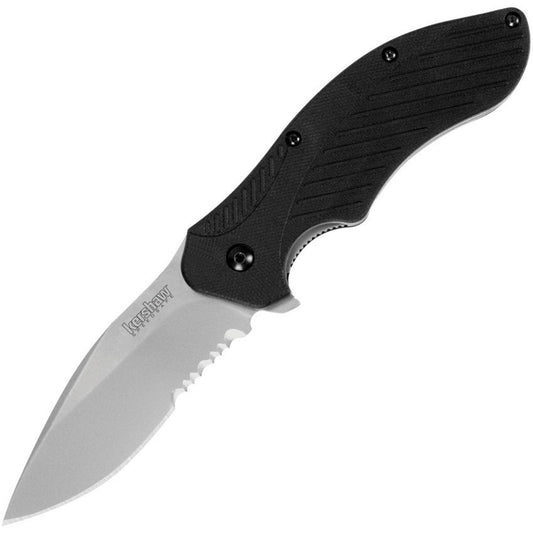Kershaw Clash Pocket Knife Black GFN Handle 3" Serrated Blade Assisted Opening