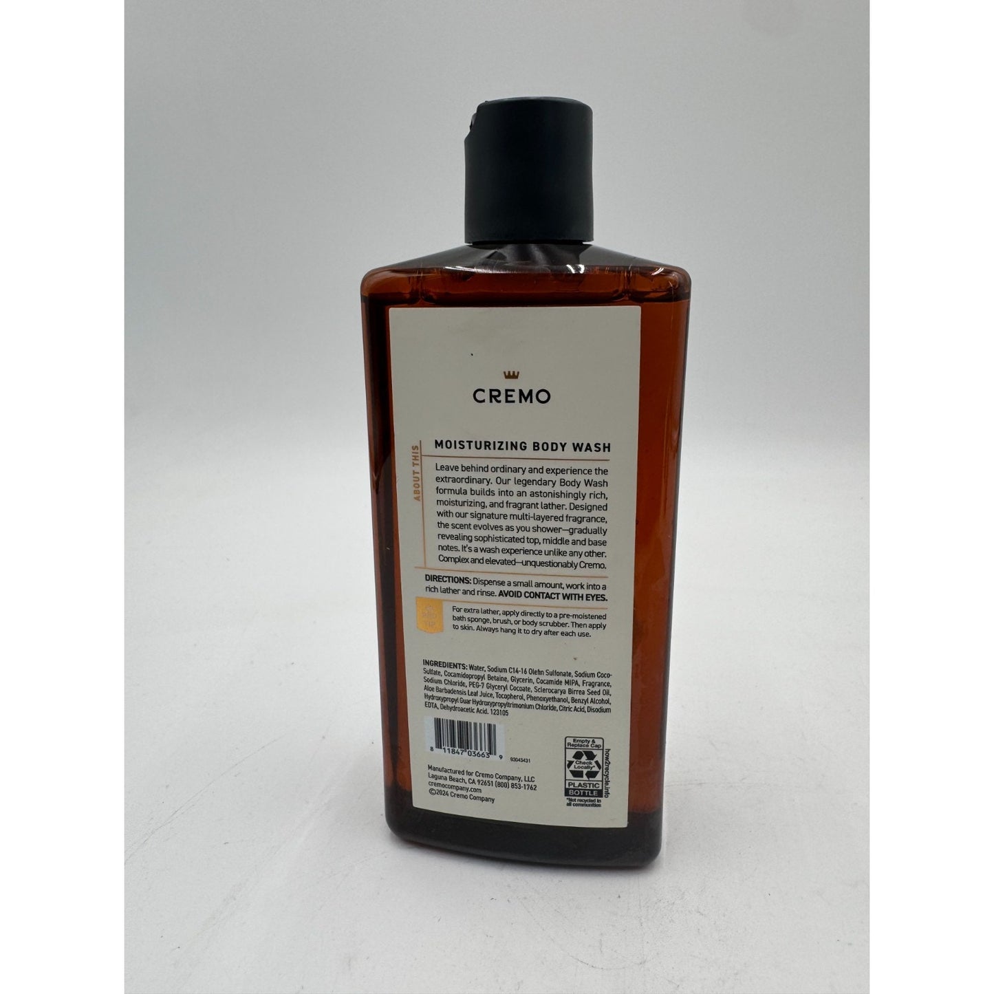 Cremo Italian Bergamot Moisturizing Body Wash Bright & Fresh Normal Skin 16 Oz