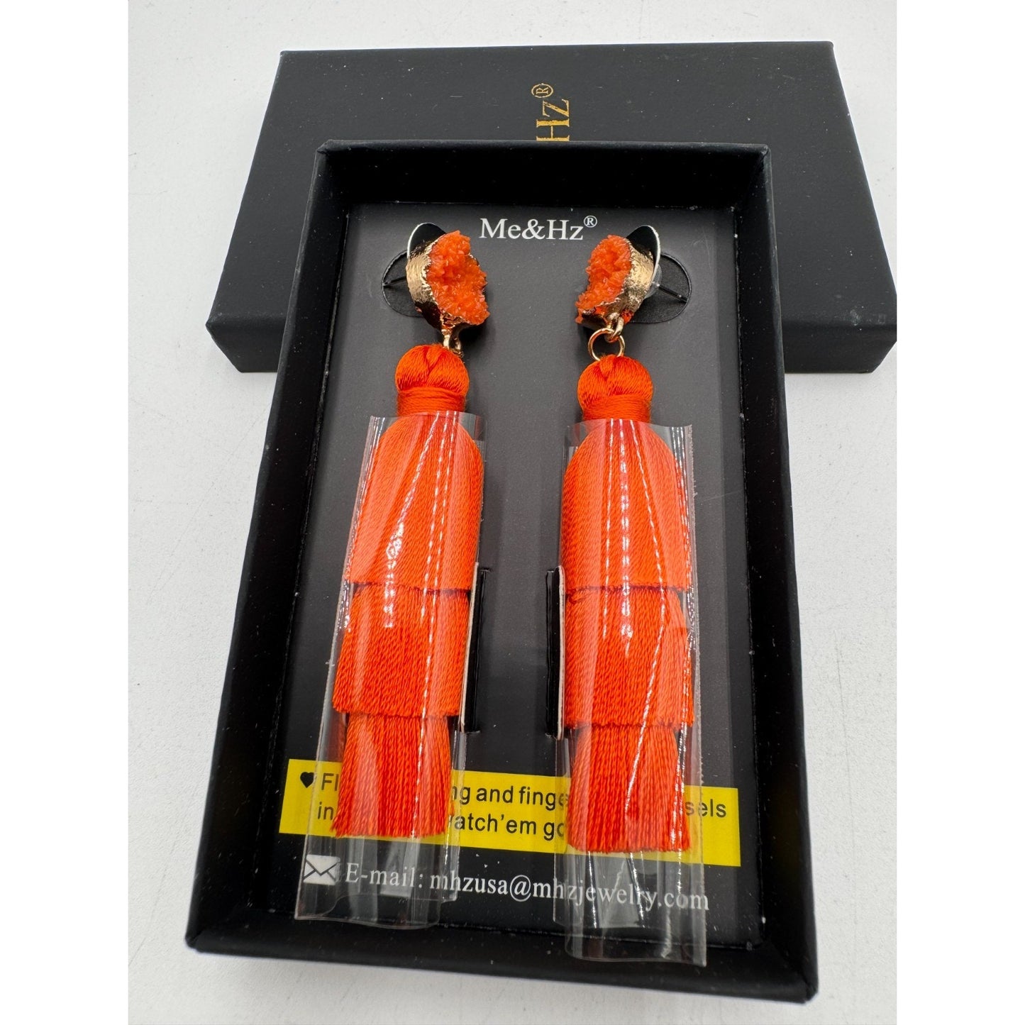 Me&Hz Orange Druzy Quartz Tassel Tiered Layered Stud Earrings Bohemian Jewelry