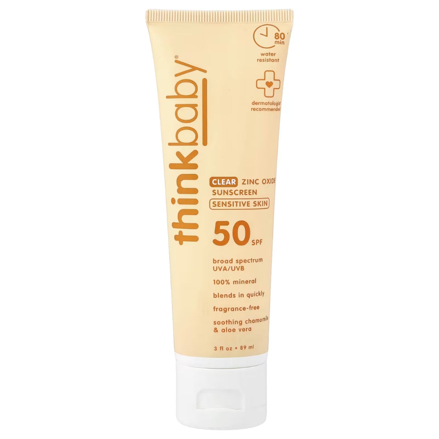 Thinkbaby Clear Zinc Oxide Sunscreen SPF 50 Broad Spectrum UVA/UVB - 3 oz / 89ml