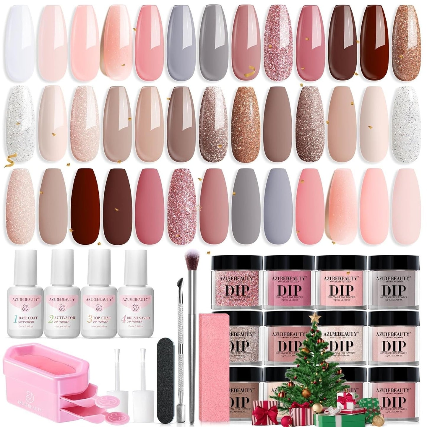 AzureBeauty 31-Pcs Dip Powder Nail Starter Kit Womens 20 Colors for French Nails
