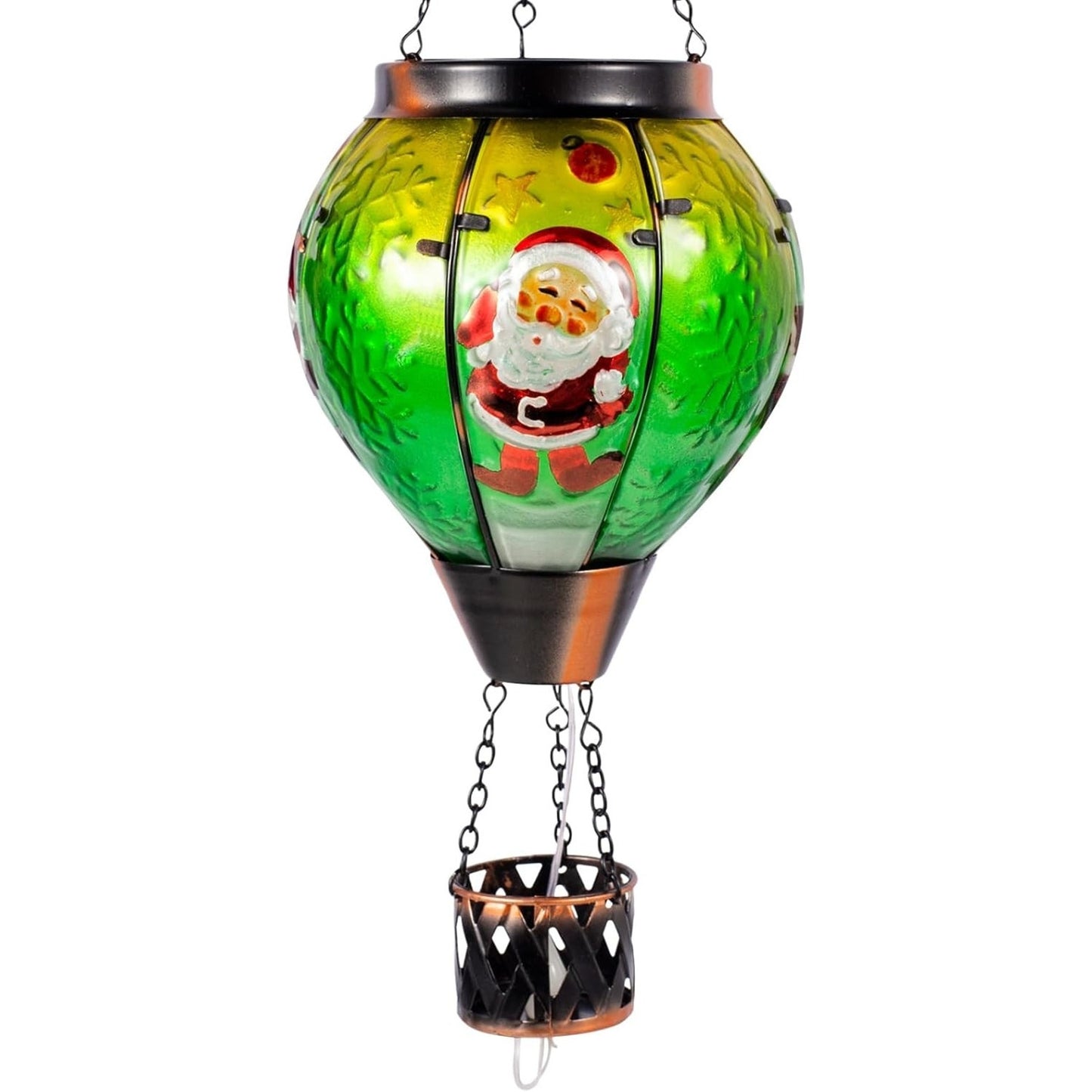 Christmas Santa Claus Flickering Flame Hot Air Balloon Hanging Solar Lantern