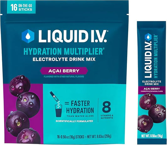 Liquid I.V. Hydration Multiplier Electrolyte Drink Mix (Acai Berry Flavor) 16 On-the-Go Packs