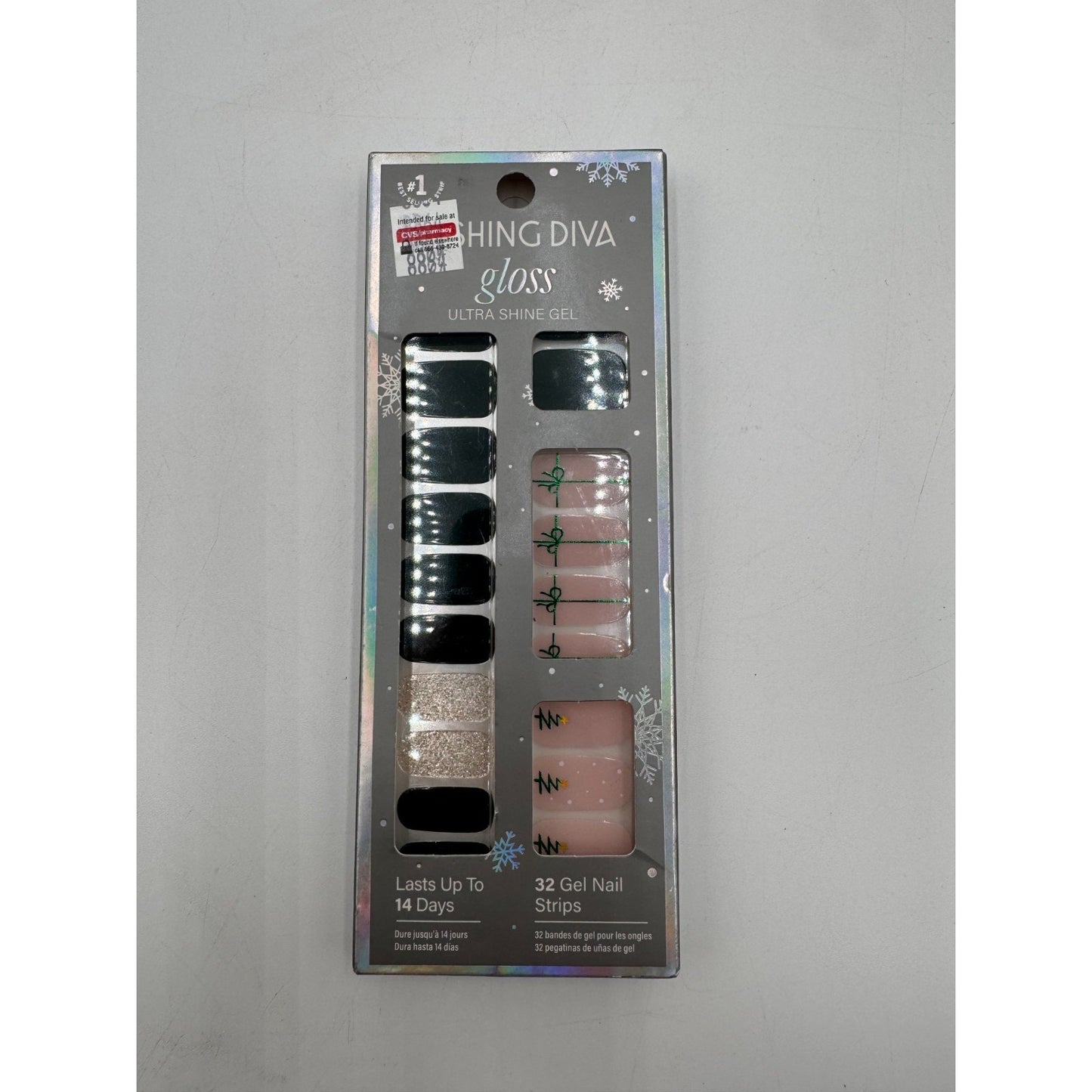 Dashing Diva Gloss Ultra Shine Christmas Gel Nail Strips Tree Skirt - 32 Count