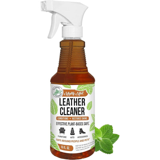 Mighty Mint Leather Cleaner Spray Peppermint Scent Natural Plant-Based 16 Fl Oz