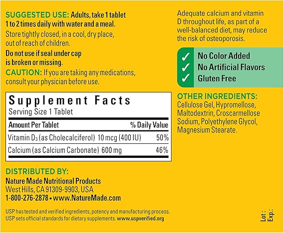 Nature MadeCalcium 600 mg With D3 120 Tablets
