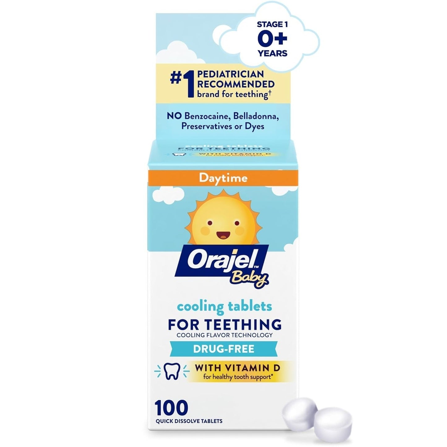 Orajel Baby Cooling Tablets for Teething Vitamin D Quick Dissolve (100 Tablets)
