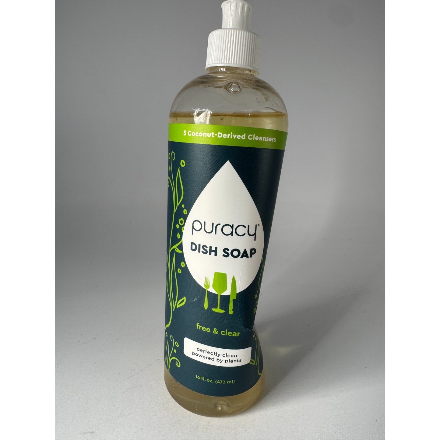 Puracy Free & Clear Plant Based Liquid Natural Dish Soap Sulfate Free 16Oz USED