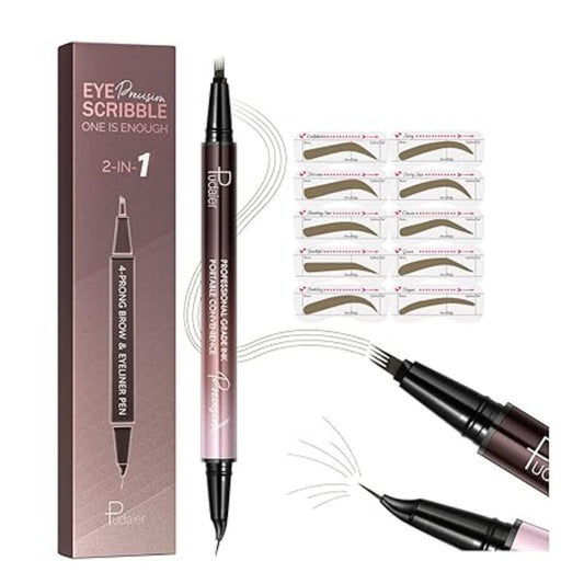 Pudaier 2-in-1 Eye Scribble Curved Eyebrow Pen & Eyeliner Long Lasting 0.014 Oz
