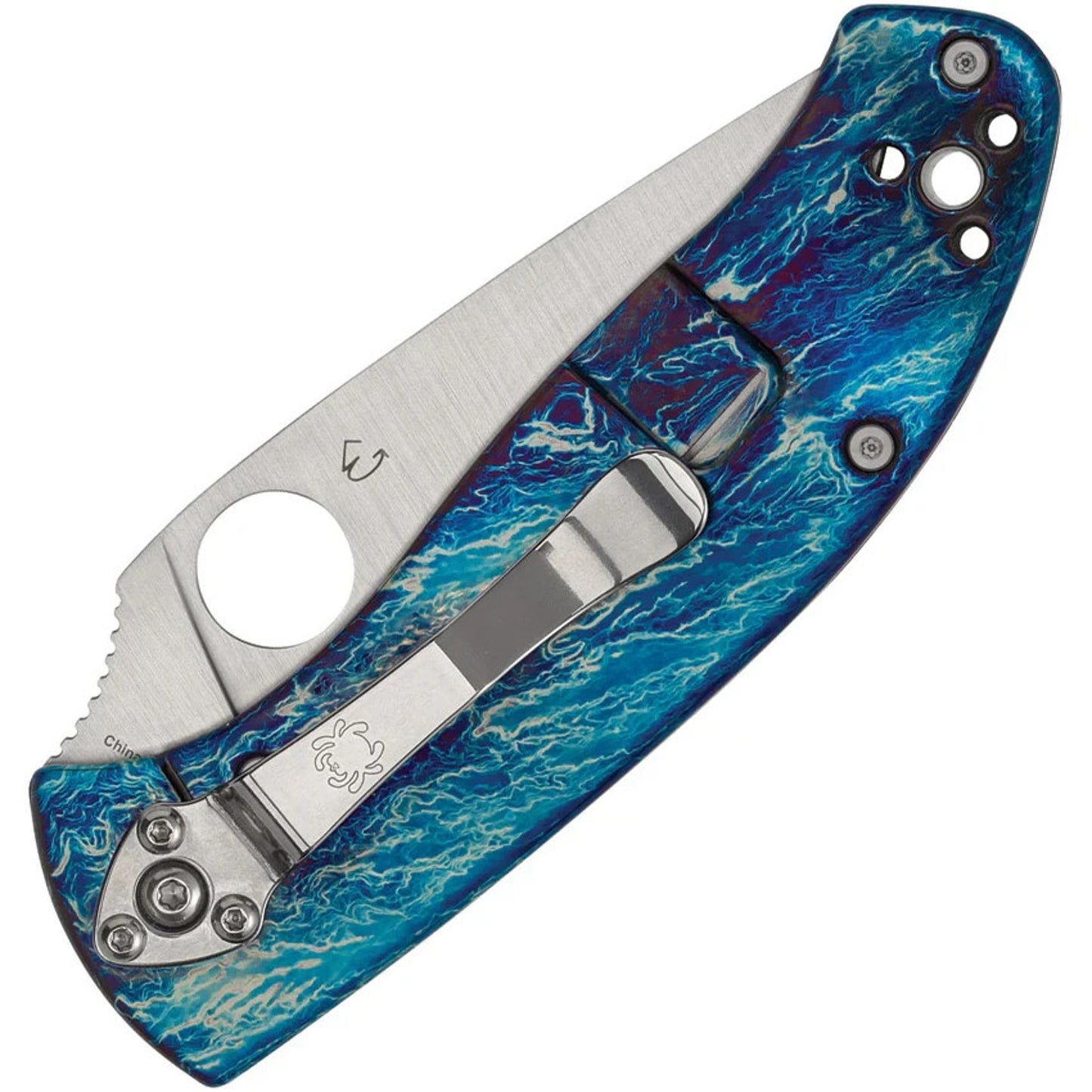 Spyderco Tenacious R.I.L. Folding Knife Blue Disarray Titanium 3.38" Steel Blade