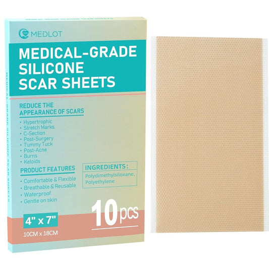 Medlot Medical-Grade Silicone Scar Sheets for Scar Treatment 4" x 7" (10 Pieces)
