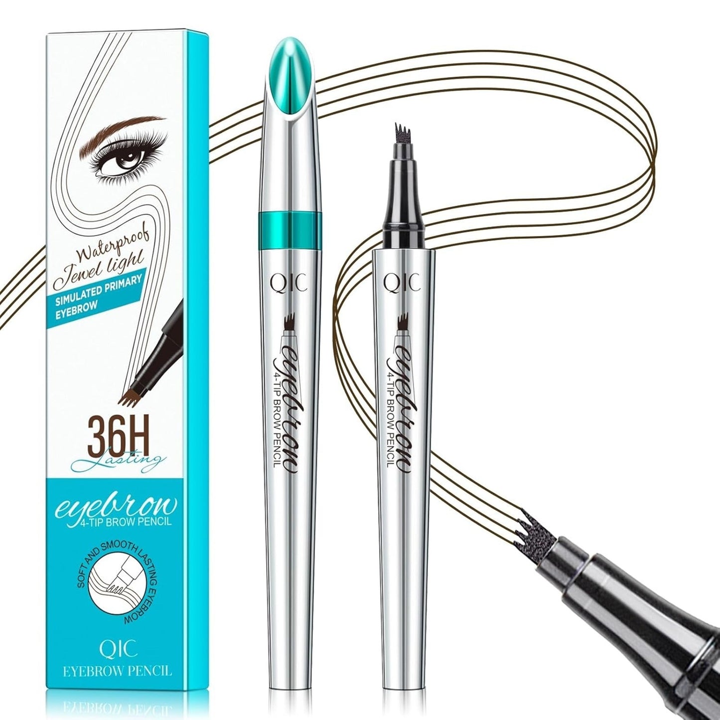 QIC Eyebrow Pencil Dark Brown with 4 Tip Microblade Waterproof & Smudge-Proof