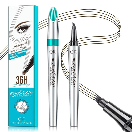 QIC Eyebrow Pencil Dark Brown with 4 Tip Microblade Waterproof & Smudge-Proof