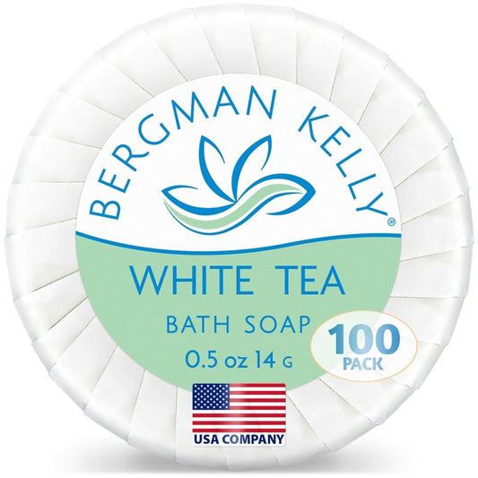 Bergman Kelly Travel Size Small Round Soap Bar White Tea Scent 100 Packs of 14g