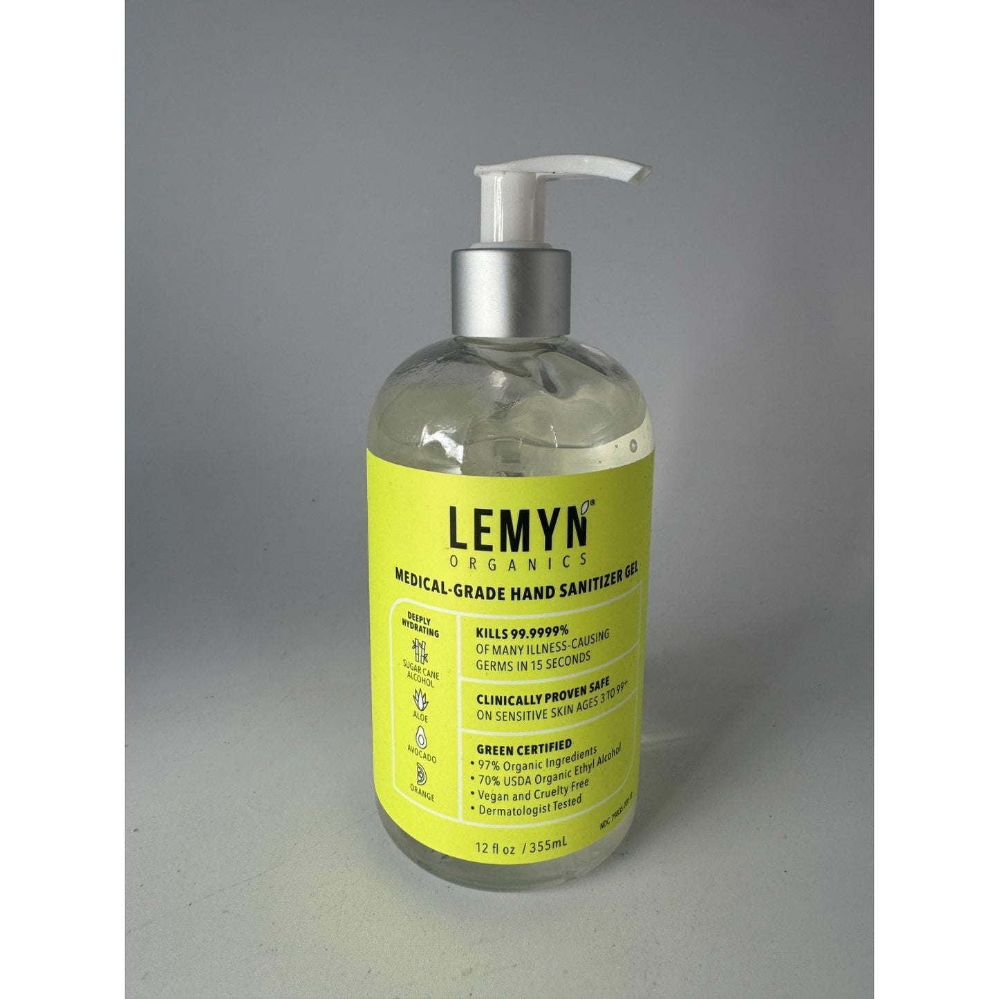 Lemyn Organics Medical Grade Hand Sanitizer Gel Deeply Hydrating 12 fl oz/ 355ml