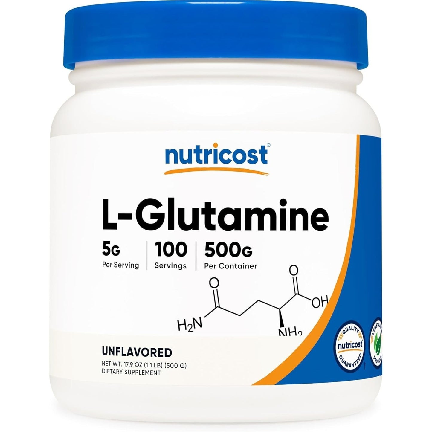 Nutricost L-Glutamine Powder Unflavored Gluten Free Dietary Supplement - 500g